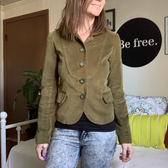 Olive green velvet FOSSIL blazer coat - Picture 9 of 16